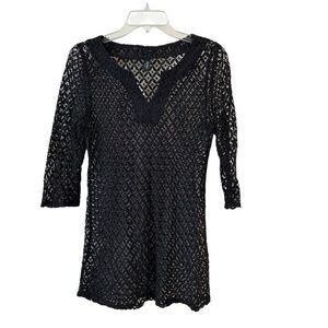 Laundry by Design Black Lace Overlay Swim Beach Cover Up Sexy Fit XS